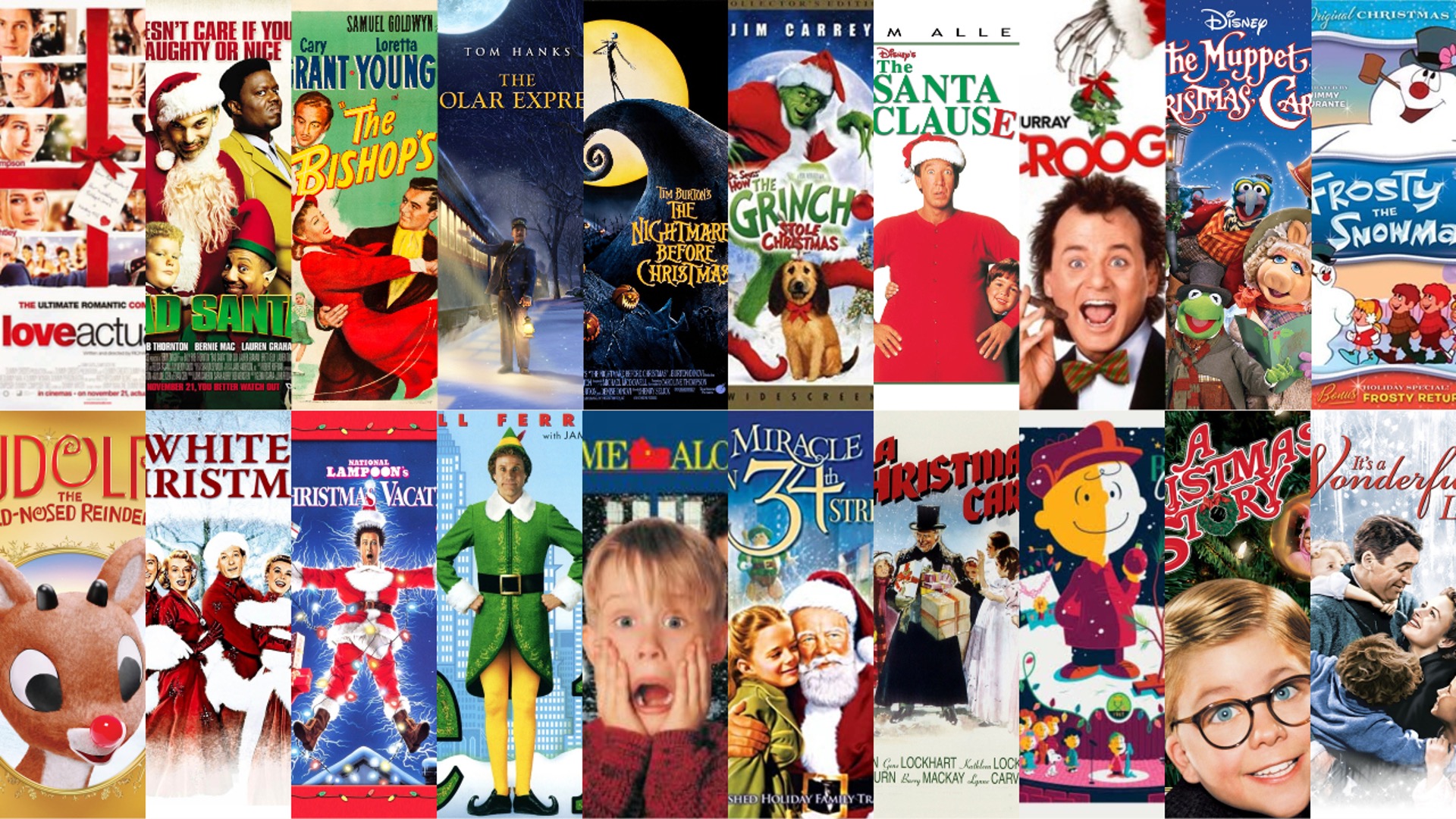 Compilation des affiches de 20 films de Noël.